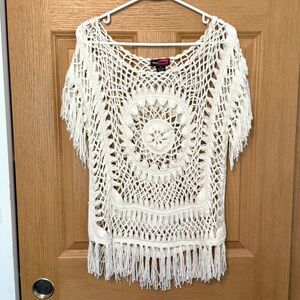 Say What? Off White Knit Crochet Tops Women's Size Medium